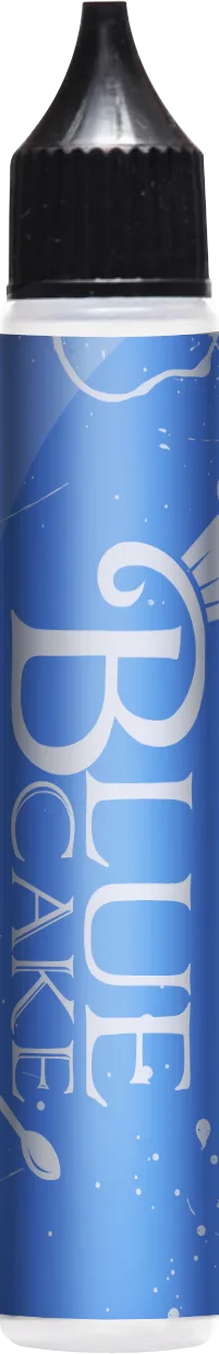 Blue Cake label wrapped on a 30ml bottle