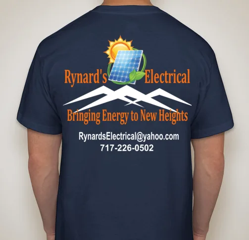 Rynard's Electrical logo printed on the back of a t-shirt