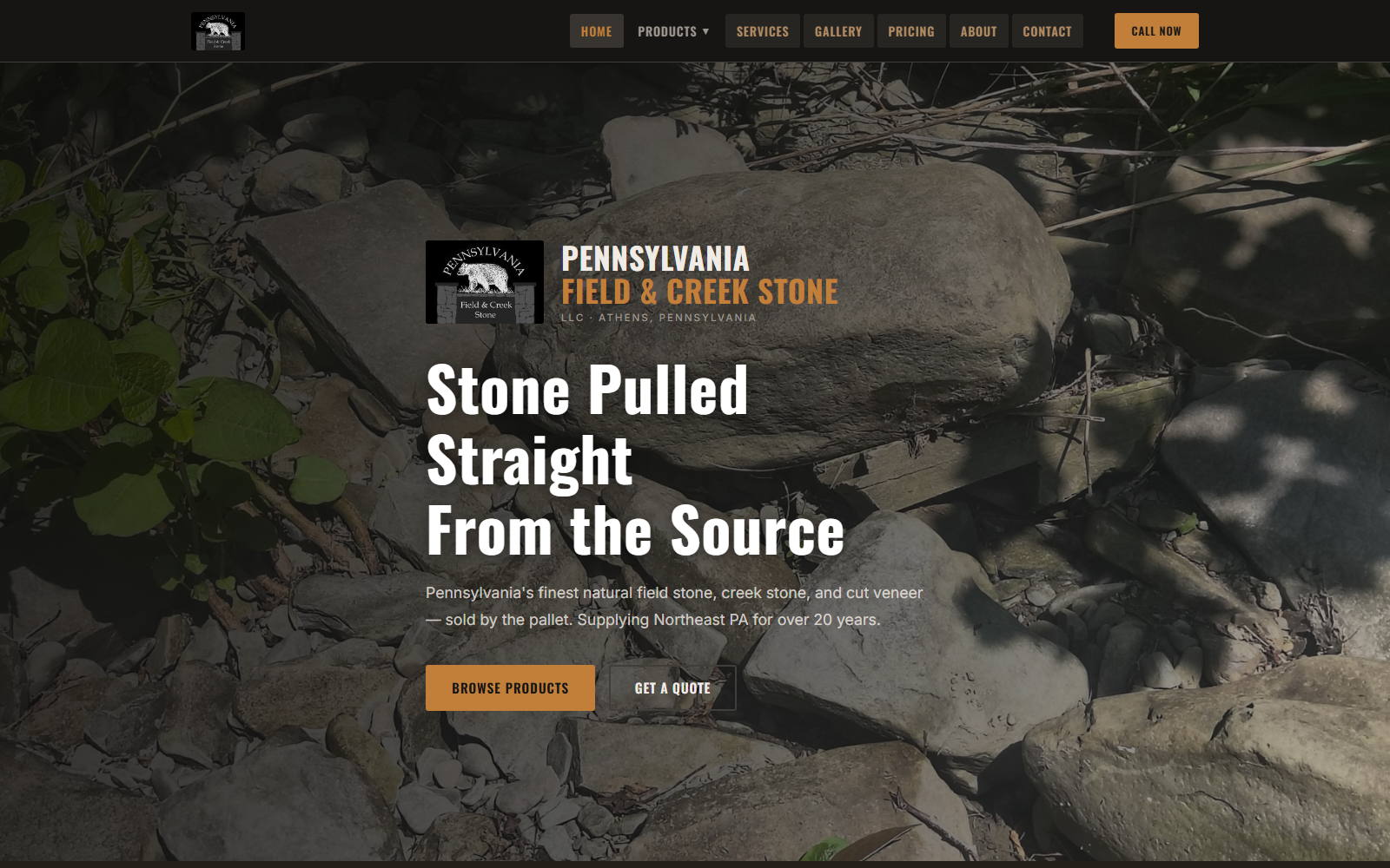 Pennsylvania Field & Creek Stone website preview